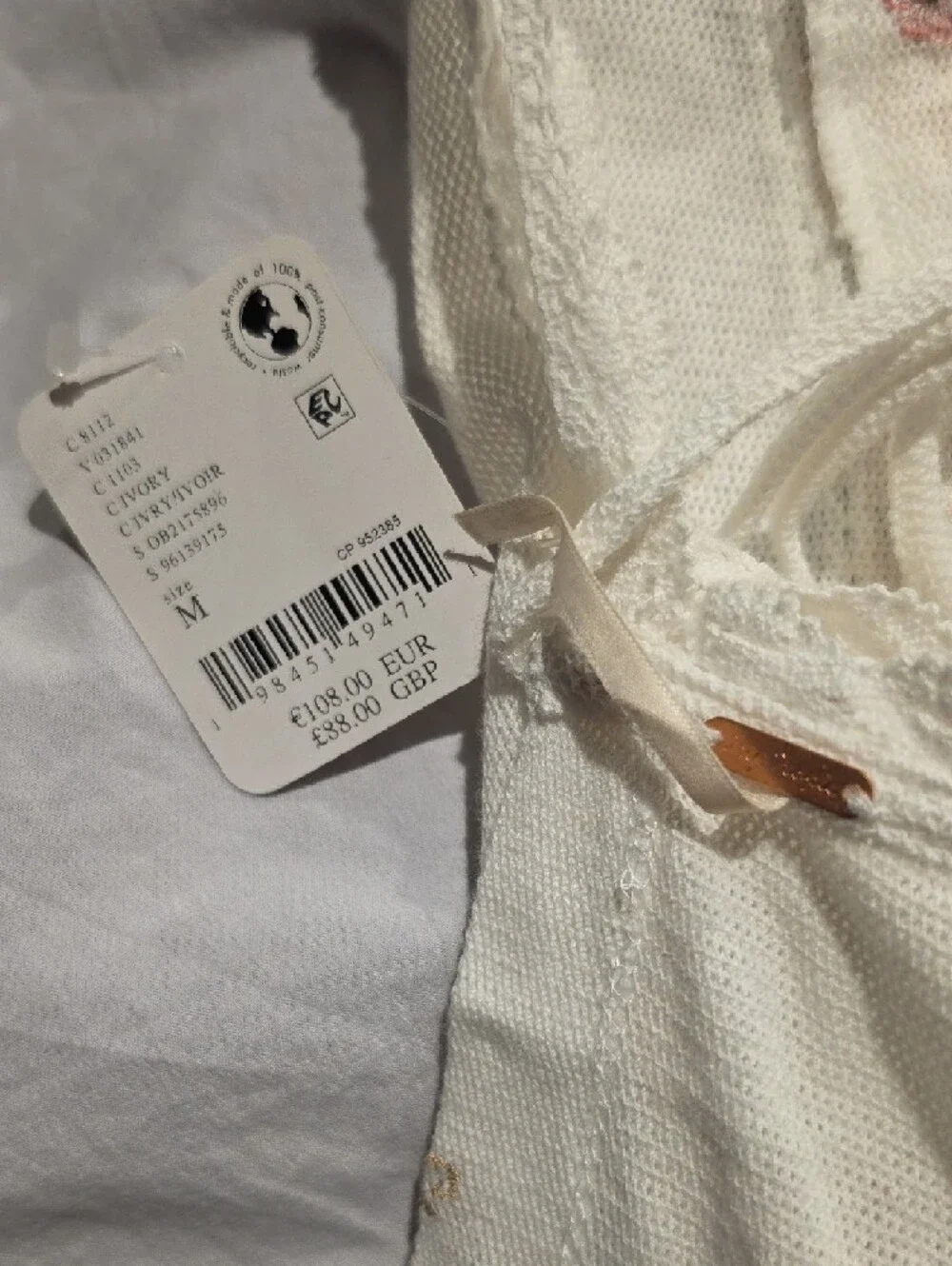 NWT Free People Garden Party Embroidered Tank Top - White with Pink Accents - Picture 5 of 9